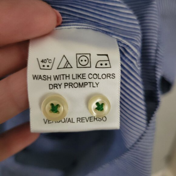 Tommy Hilfiger Blue Striped Button-Up Shirt Mens Size L 16 1/2 (32-33) - Picture 6 of 6